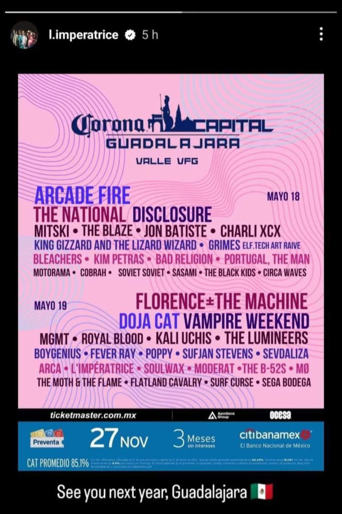 Corona Capital Guadalajara 2024: L’Impératrice filtra el cartel del festival